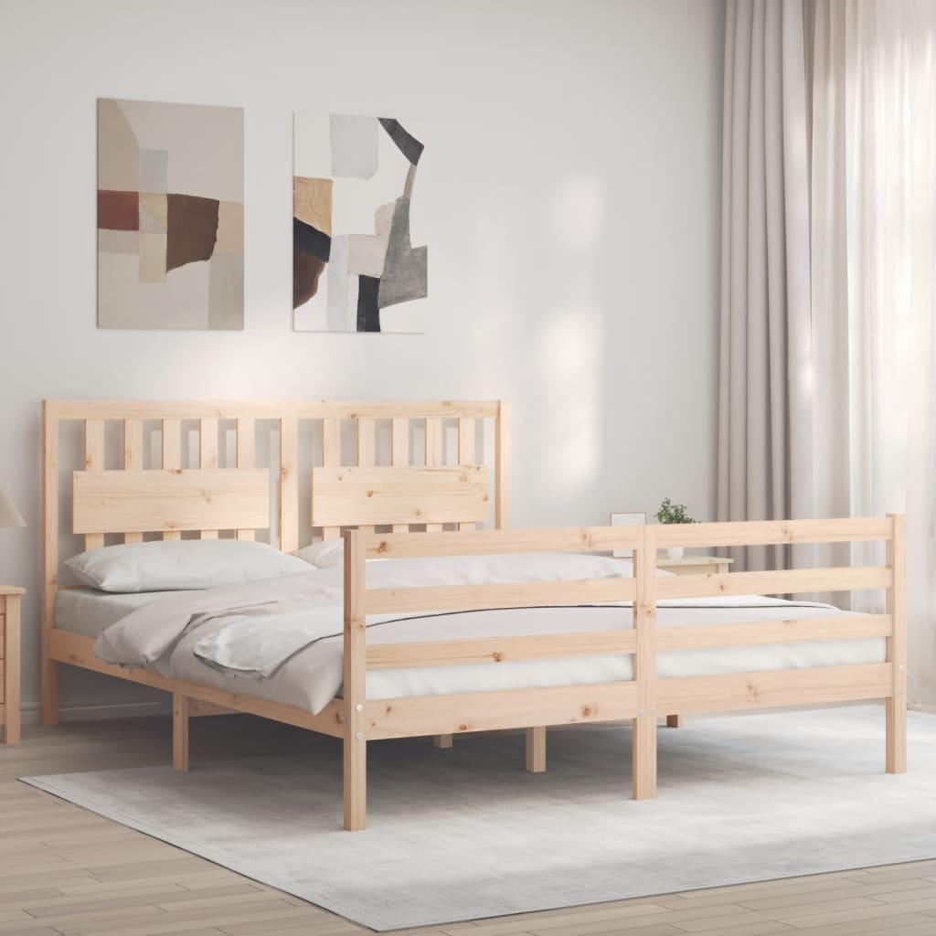 Bed Frame with Headboard King Size Solid Wood