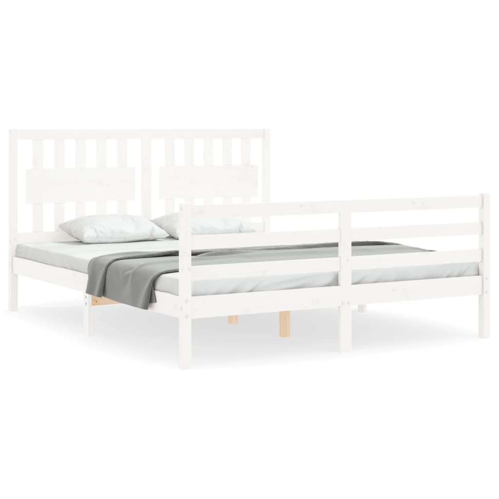 Bed Frame with Headboard White King Size Solid Wood