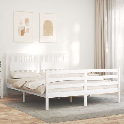 Bed Frame with Headboard White King Size Solid Wood