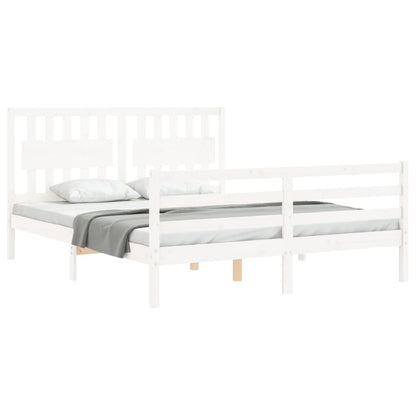 Bed Frame with Headboard White King Size Solid Wood