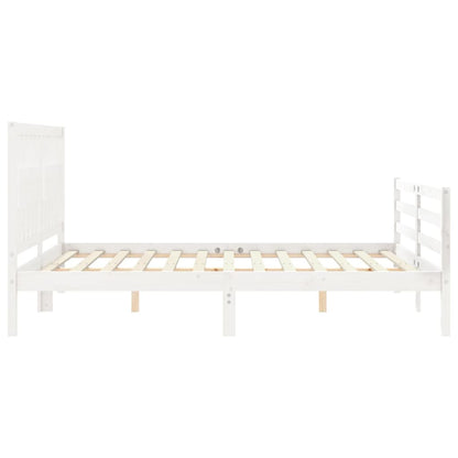 Bed Frame with Headboard White King Size Solid Wood