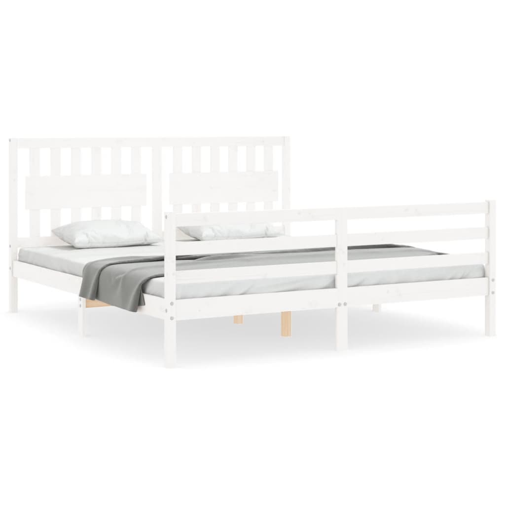 Bed Frame with Headboard White Super King Size Solid Wood