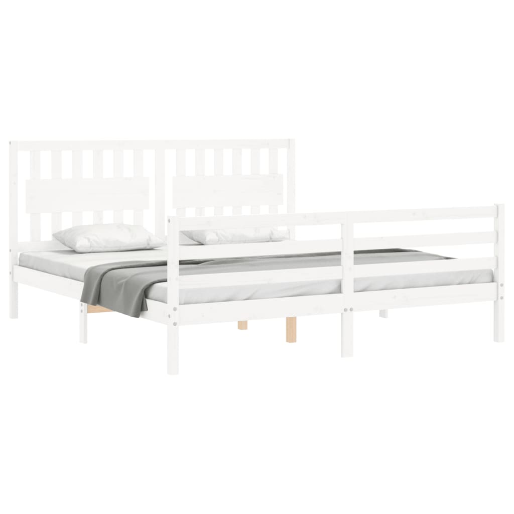 Bed Frame with Headboard White Super King Size Solid Wood