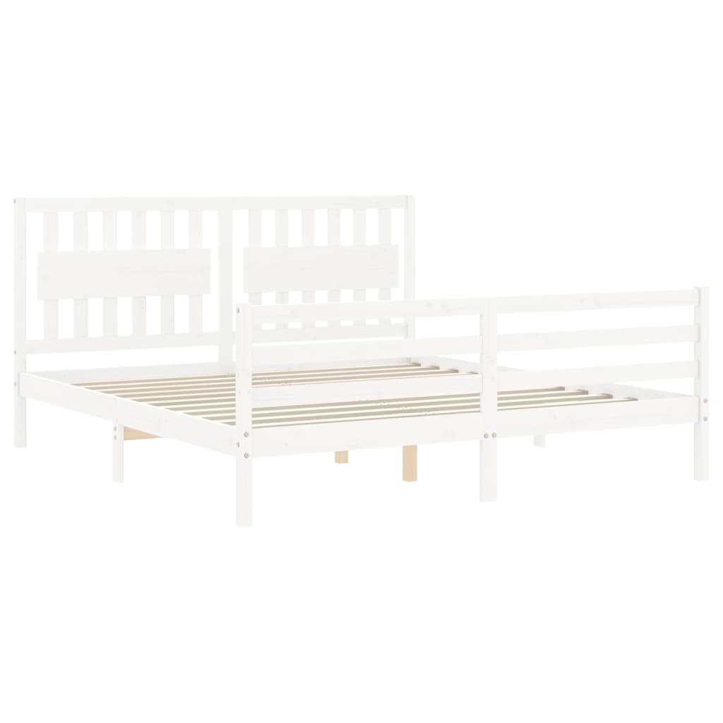 Bed Frame with Headboard White Super King Size Solid Wood