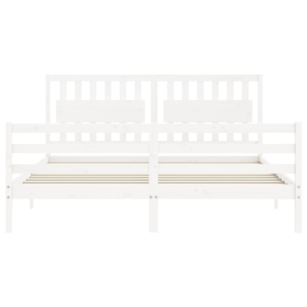 Bed Frame with Headboard White Super King Size Solid Wood