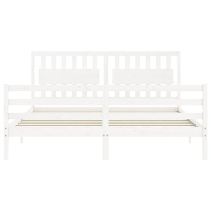 Bed Frame with Headboard White Super King Size Solid Wood