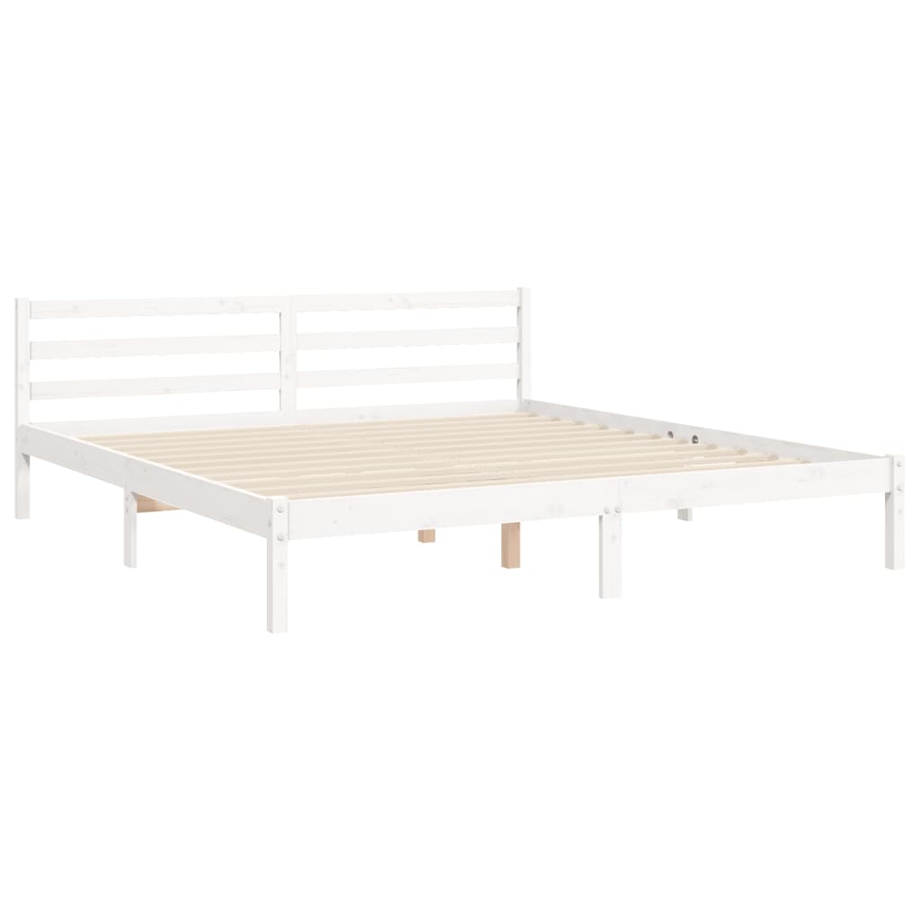 Bed Frame with Headboard White Super King Size Solid Wood