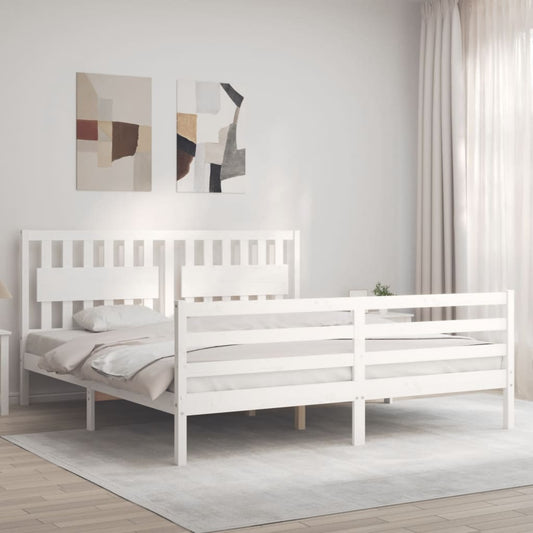 Bed Frame with Headboard White Super King Size Solid Wood