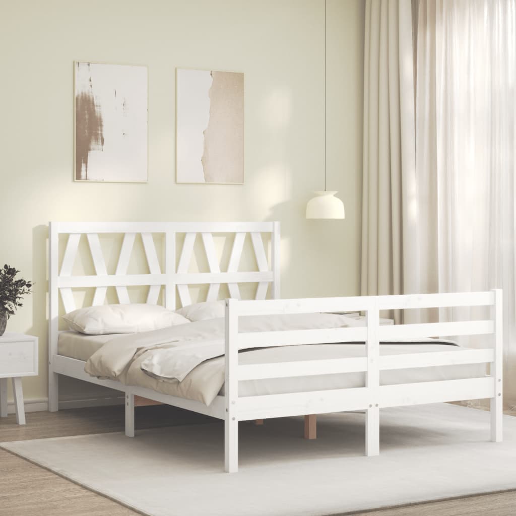 Bed Frame without Mattress White 140x190 cm Solid Wood