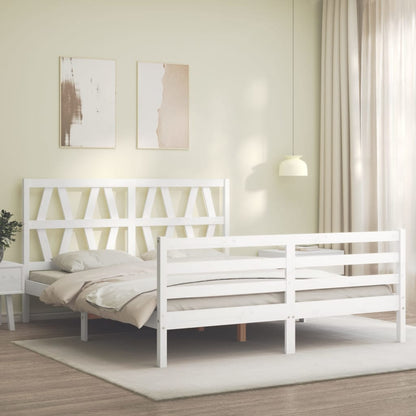 Bed Frame without Mattress White King Size Solid Wood