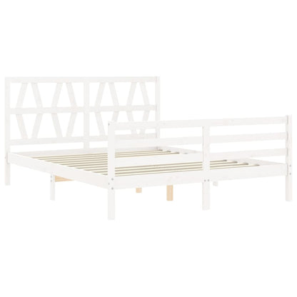 Bed Frame without Mattress White King Size Solid Wood