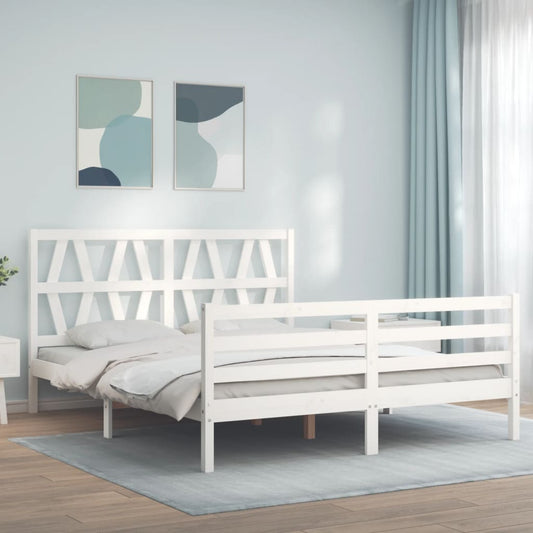 Bed Frame without Mattress White King Size Solid Wood