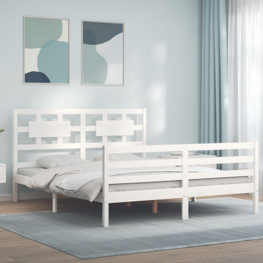 Bed Frame without Mattress White King Size Solid Wood