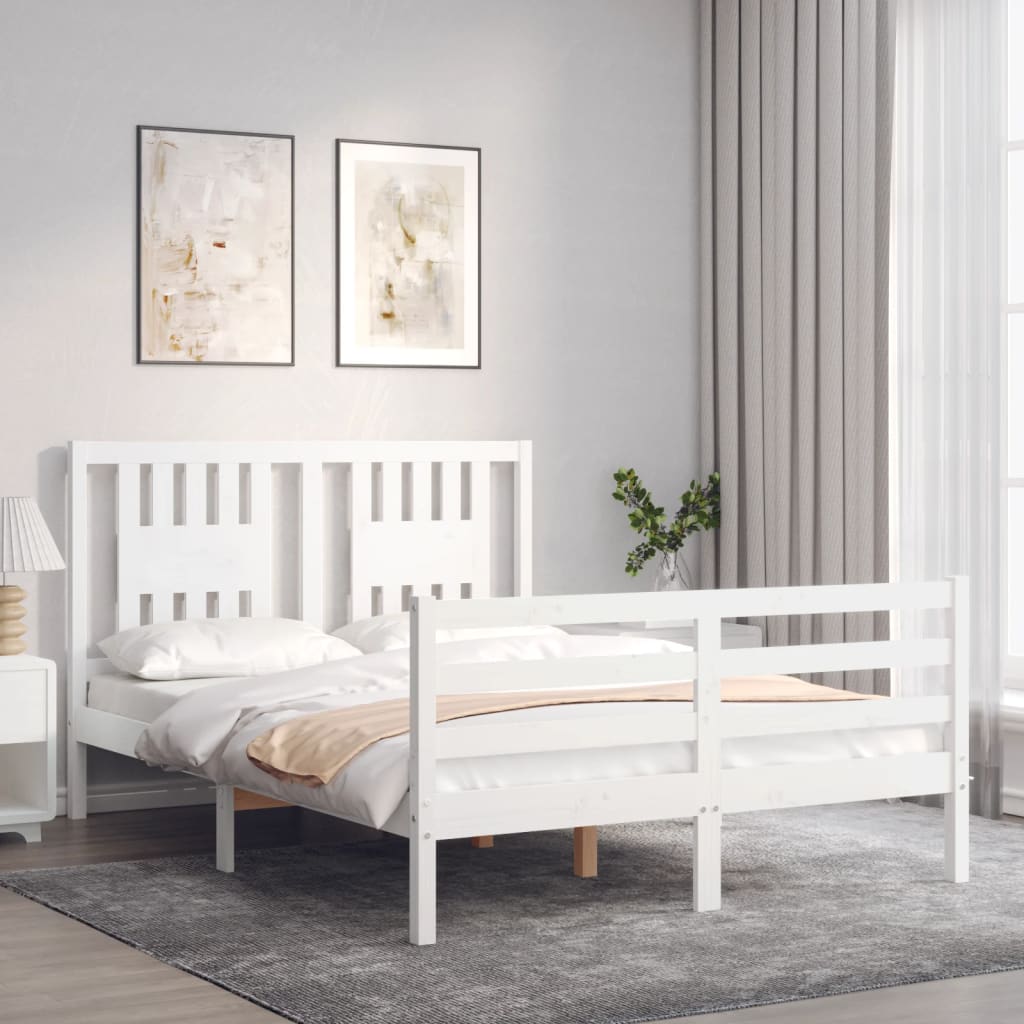 Bed Frame without Mattress White 140x190 cm Solid Wood