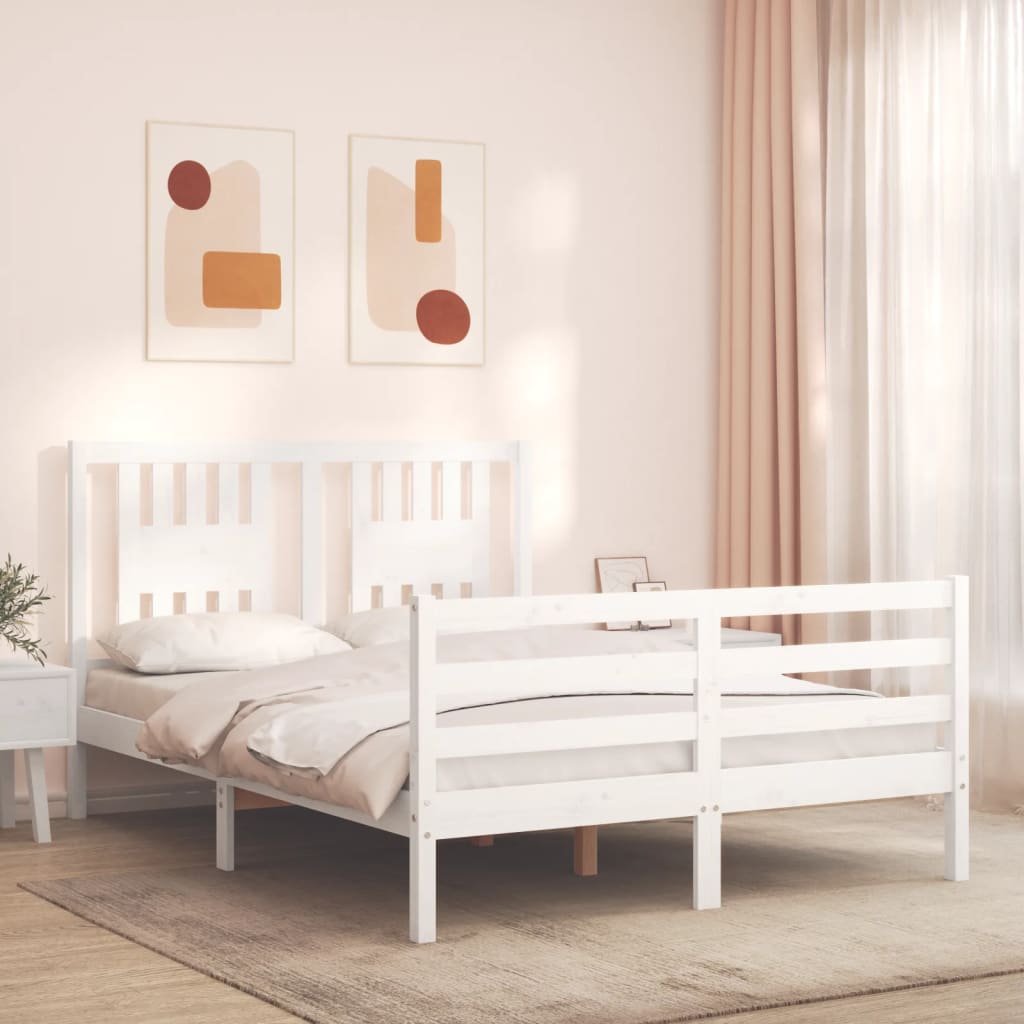 Bed Frame without Mattress White 140x190 cm Solid Wood