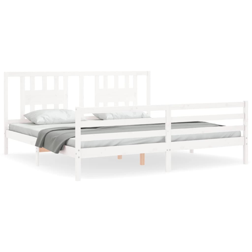 Bed Frame with Headboard White Super King Size Solid Wood