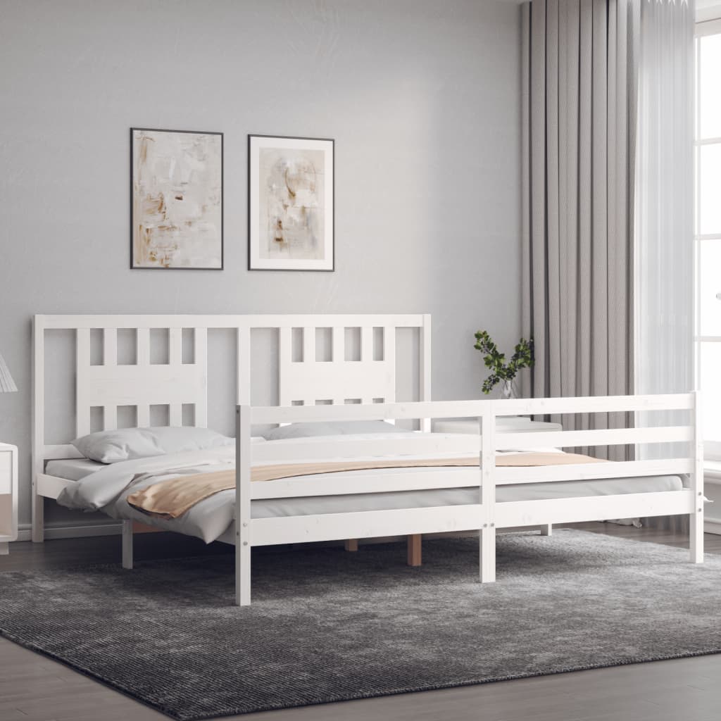 Bed Frame with Headboard White Super King Size Solid Wood