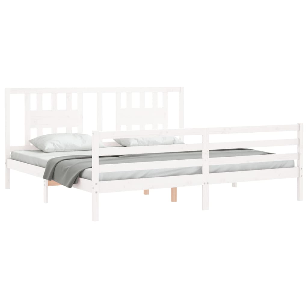 Bed Frame with Headboard White Super King Size Solid Wood