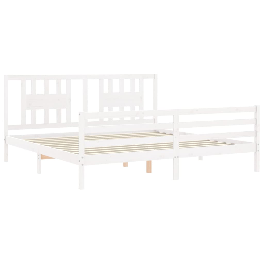 Bed Frame with Headboard White Super King Size Solid Wood