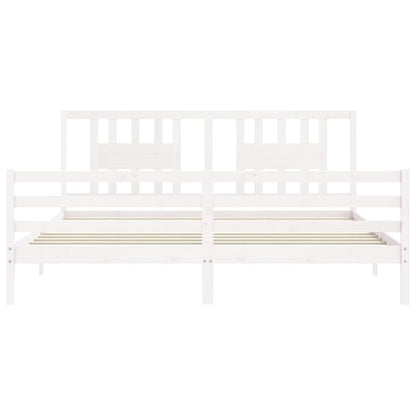 Bed Frame with Headboard White Super King Size Solid Wood