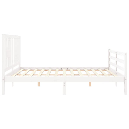 Bed Frame with Headboard White Super King Size Solid Wood