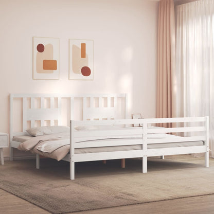 Bed Frame with Headboard White Super King Size Solid Wood