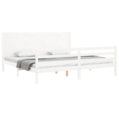 Bed Frame with Headboard White Super King Size Solid Wood