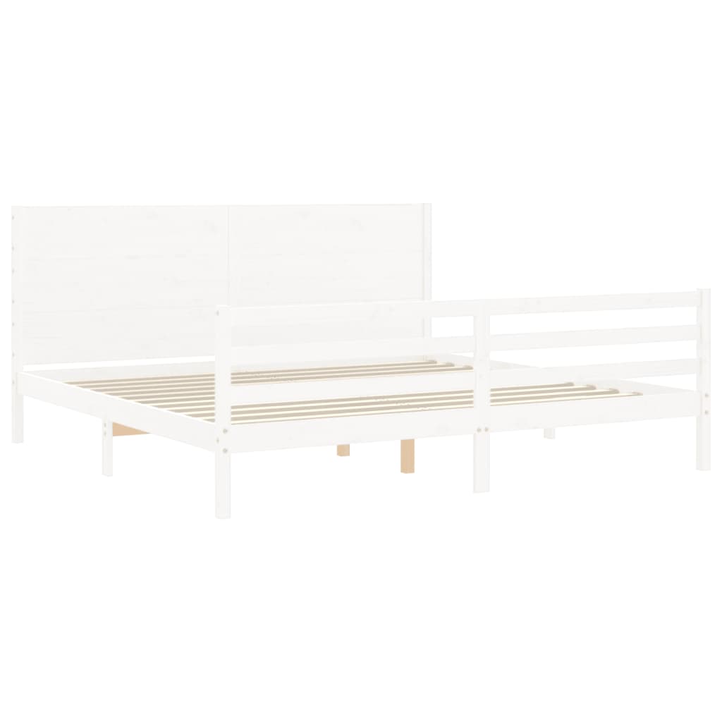 Bed Frame with Headboard White Super King Size Solid Wood