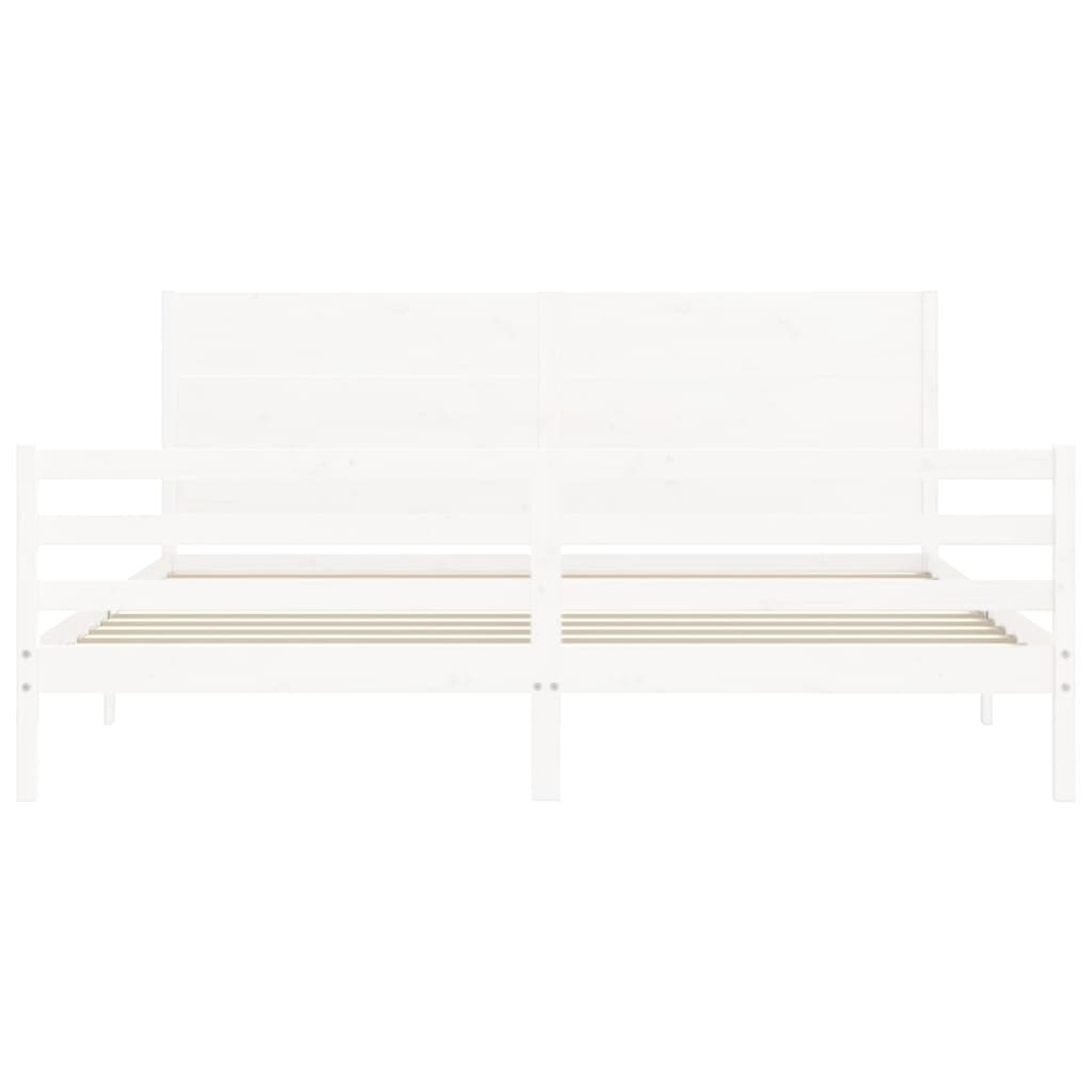 Bed Frame with Headboard White Super King Size Solid Wood