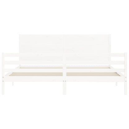 Bed Frame with Headboard White Super King Size Solid Wood