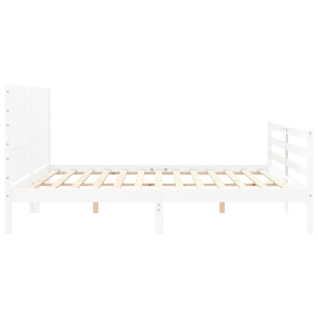 Bed Frame with Headboard White Super King Size Solid Wood