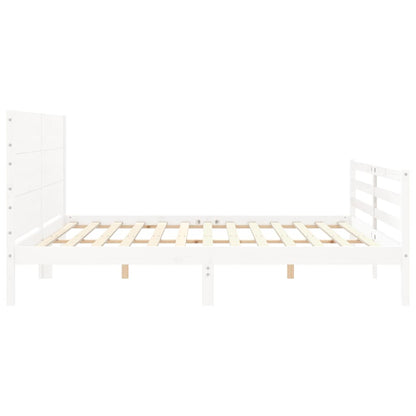 Bed Frame with Headboard White Super King Size Solid Wood