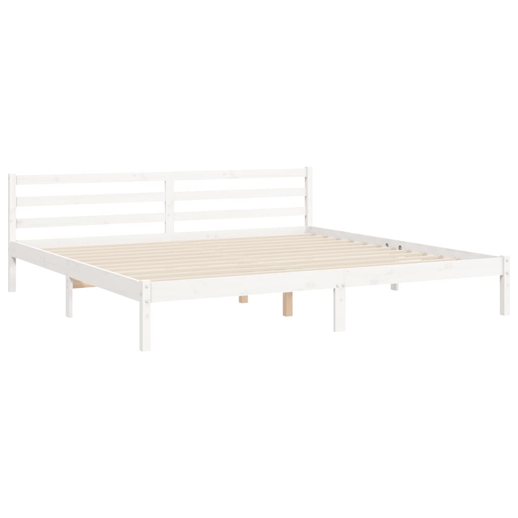 Bed Frame with Headboard White Super King Size Solid Wood