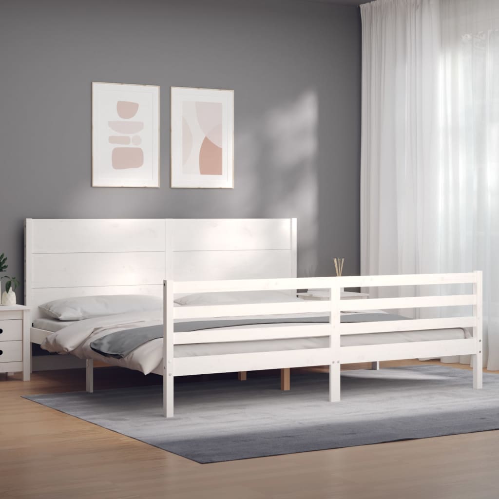 Bed Frame with Headboard White Super King Size Solid Wood