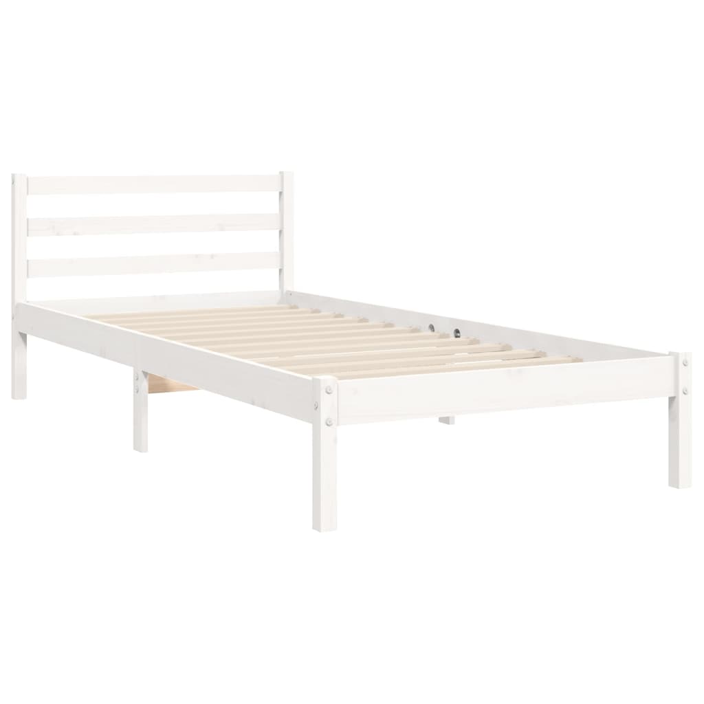 Bed Frame without Mattress White Single Solid Wood