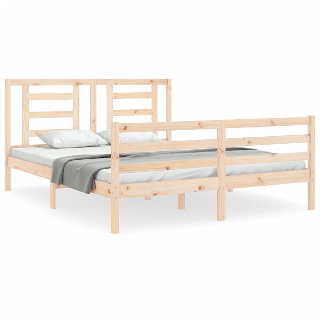 Bed Frame with Headboard King Size Solid Wood