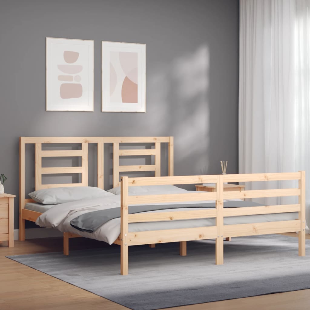 Bed Frame with Headboard King Size Solid Wood