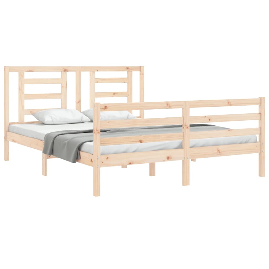 Bed Frame with Headboard King Size Solid Wood