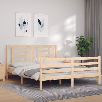 Bed Frame with Headboard King Size Solid Wood