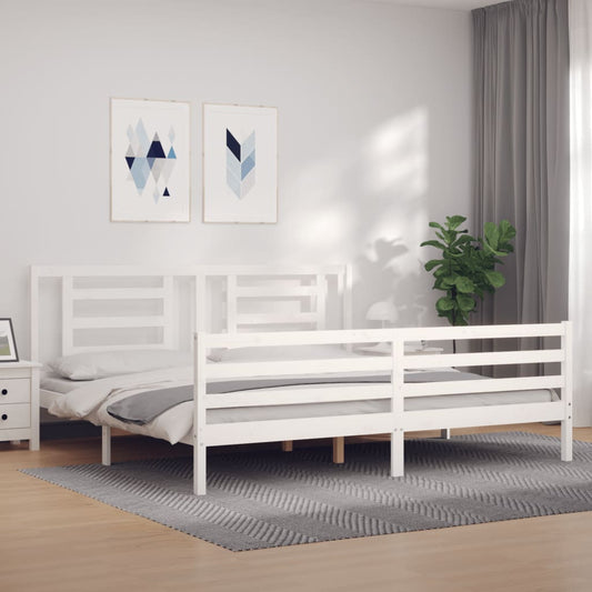 Bed Frame with Headboard White Super King Size Solid Wood