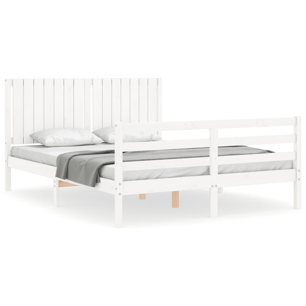 Bed Frame without Mattress White King Size Solid Wood