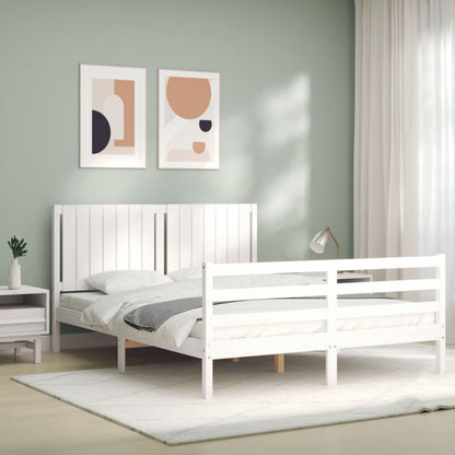 Bed Frame without Mattress White King Size Solid Wood