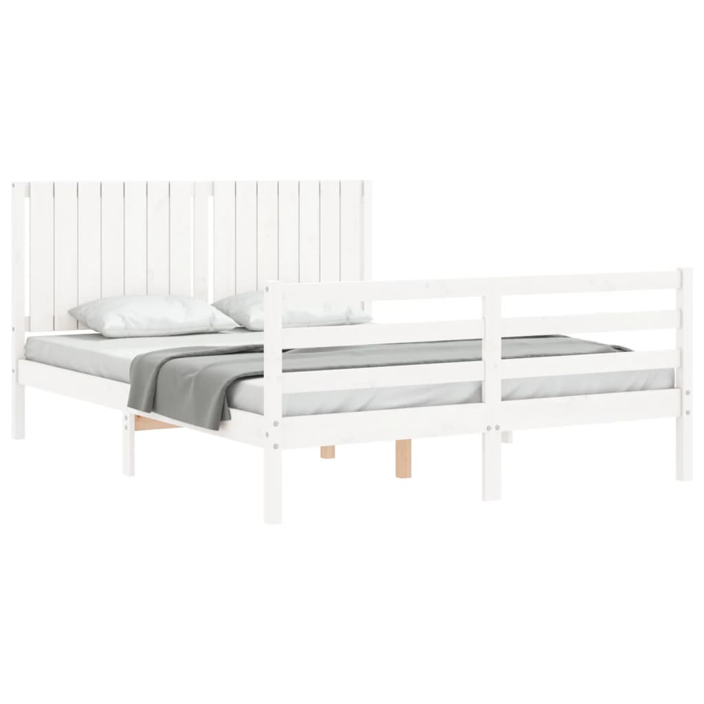 Bed Frame without Mattress White King Size Solid Wood