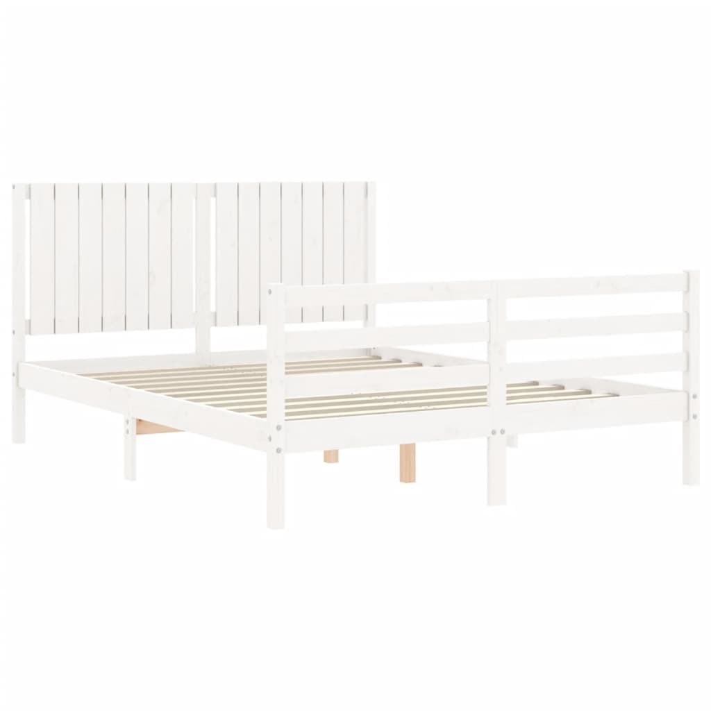 Bed Frame without Mattress White King Size Solid Wood