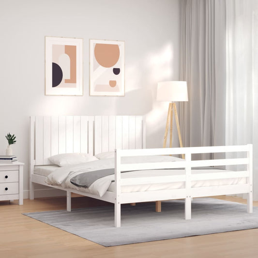 Bed Frame without Mattress White King Size Solid Wood