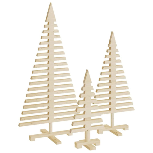 Wooden Christmas Trees for Decoration 3 pcs Solid Wood Pine