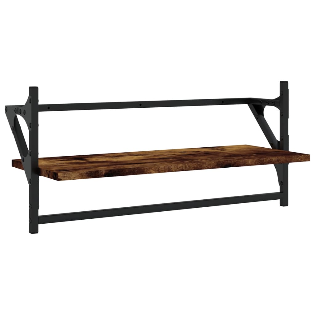 Wall Shelves with Bars 2 pcs Smoked Oak 65x25x30 cm