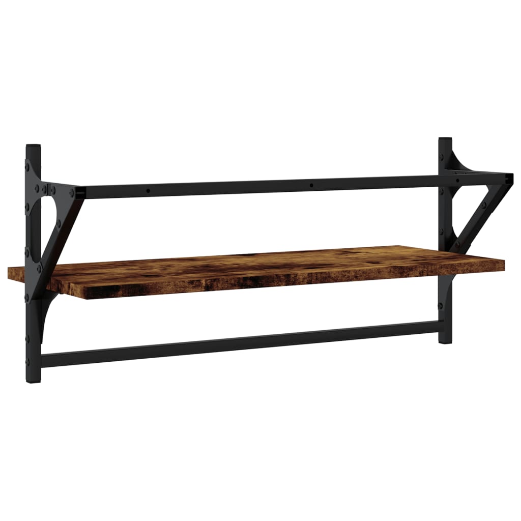 Wall Shelves with Bars 2 pcs Smoked Oak 65x25x30 cm