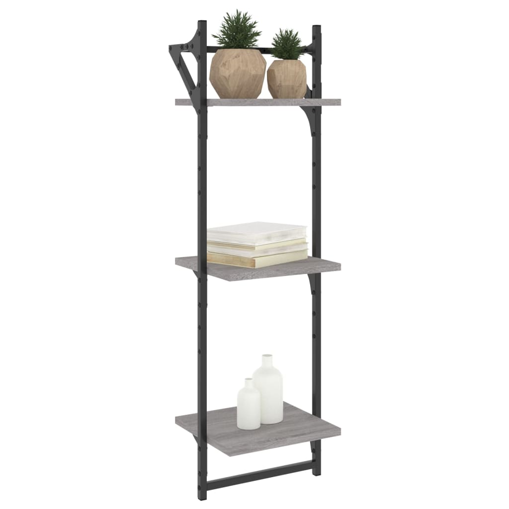 3-Tier Wall Shelves with Bars 2 pcs Grey Sonoma 30x25x100 cm