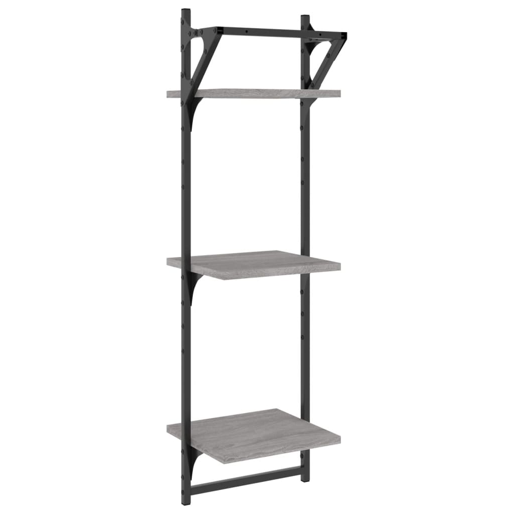 3-Tier Wall Shelves with Bars 2 pcs Grey Sonoma 30x25x100 cm